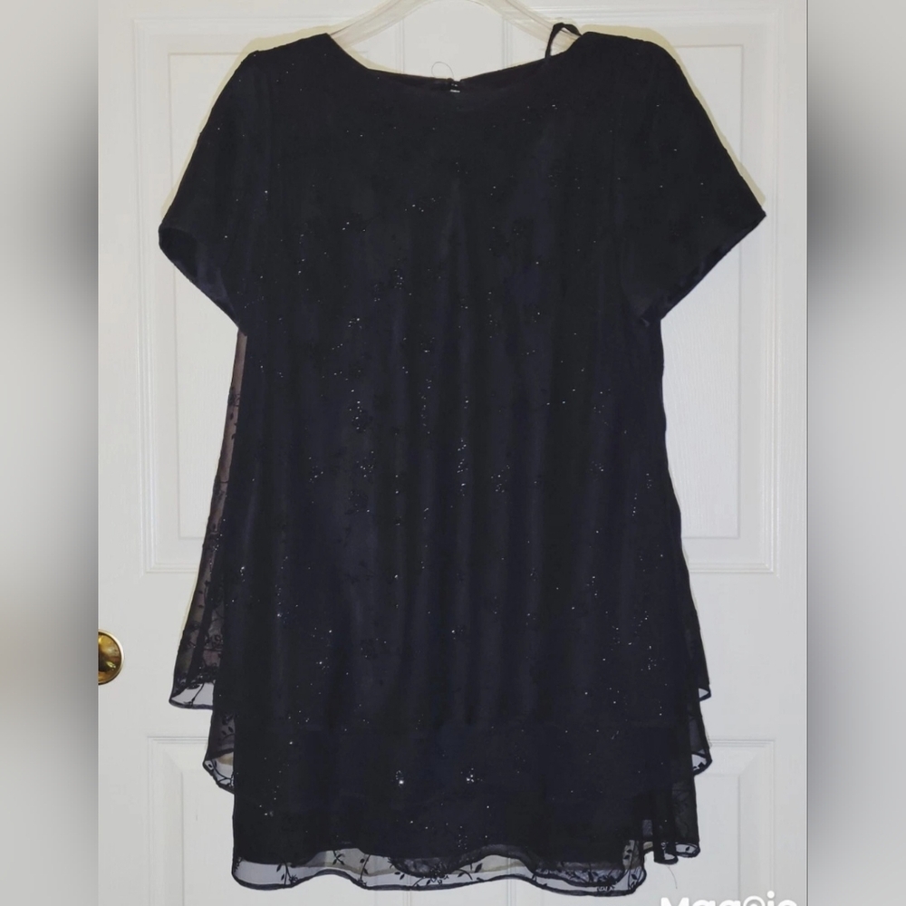 Jessica Howard 2 Piece Sheer Black Retro Lined Skirt Set Size 16 Petite